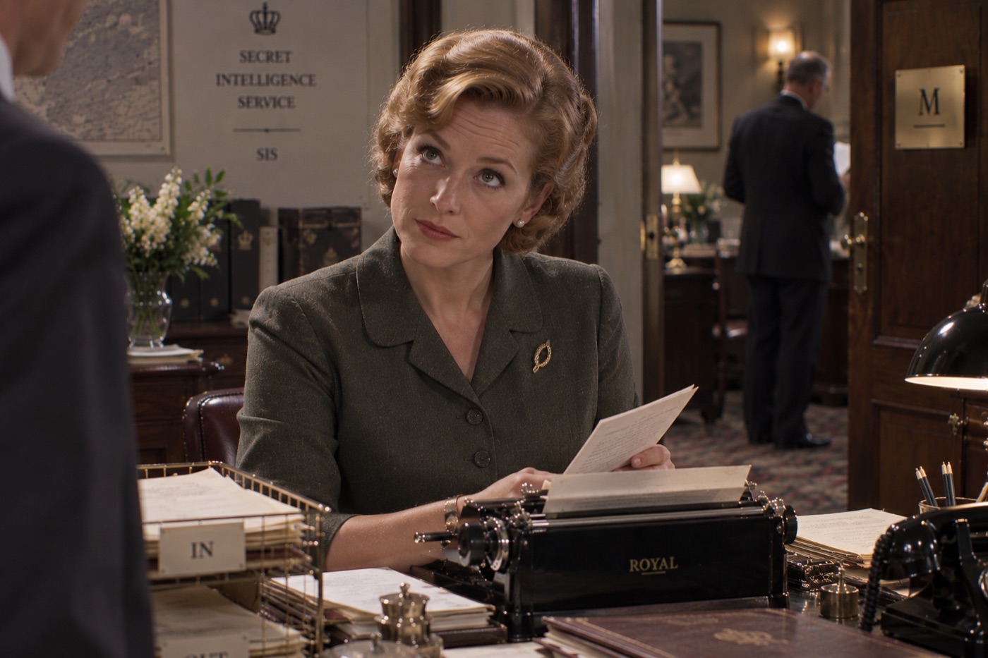 AI-generated illustration of Miss Moneypenny as described in Ian Fleming's novels
