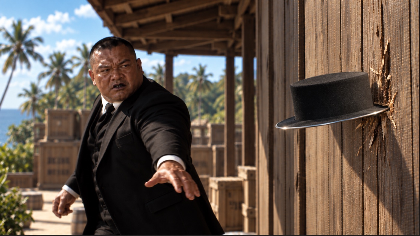 AI-generated illustration of Oddjob as described in Ian Fleming's novels
